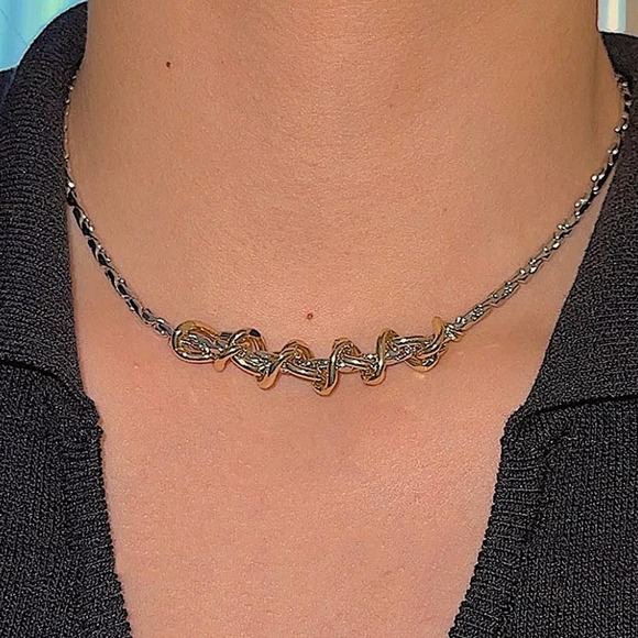 Twisted Two Tone Sterling Silver Necklace - Picture 1 of 5